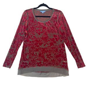 Simply Vera Velvet Burnout Top Women's L Red Whimsigoth Dark‎ Romantic Witchy